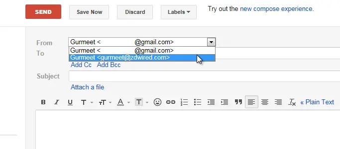 Send Message to Different E-mail Address