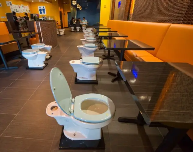 Magic restroom cafe, toilet themed restaurant, America