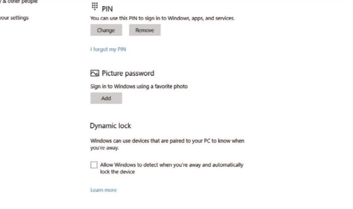 dynamic lock setting in Windows 10