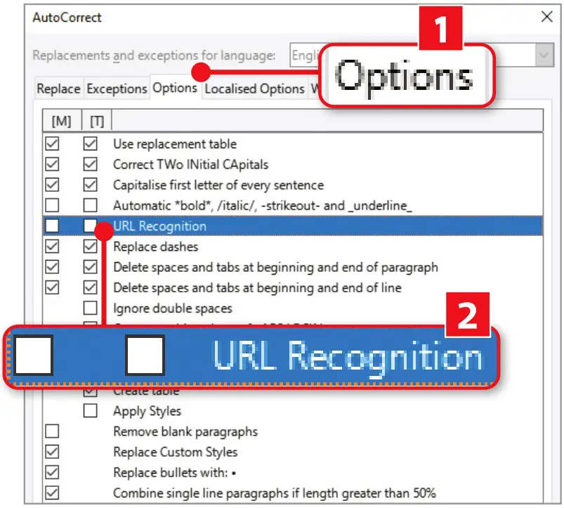 Disable URL recognition in LibreOffice and Word