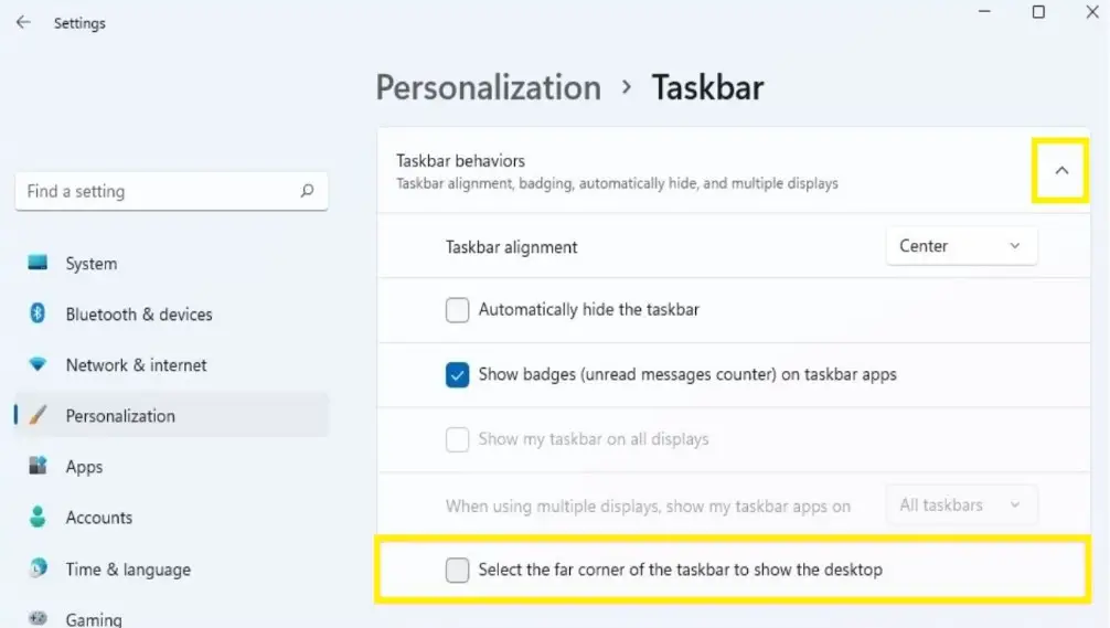 Disable show desktop option in taskbar
