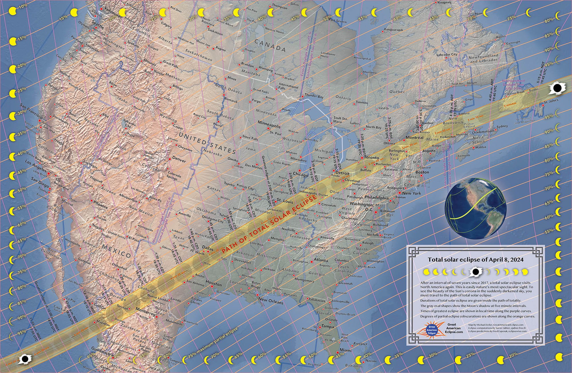 Map of the April 8 2024 total solar eclipse