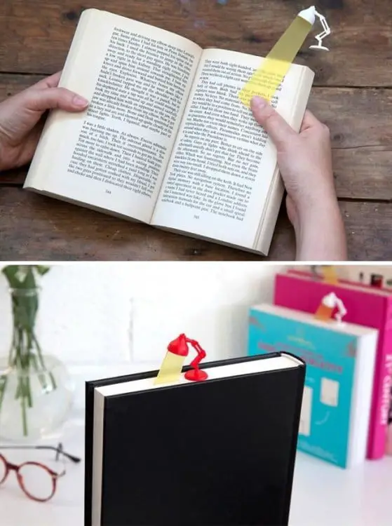 Book with a lamp-shaped bookmark 