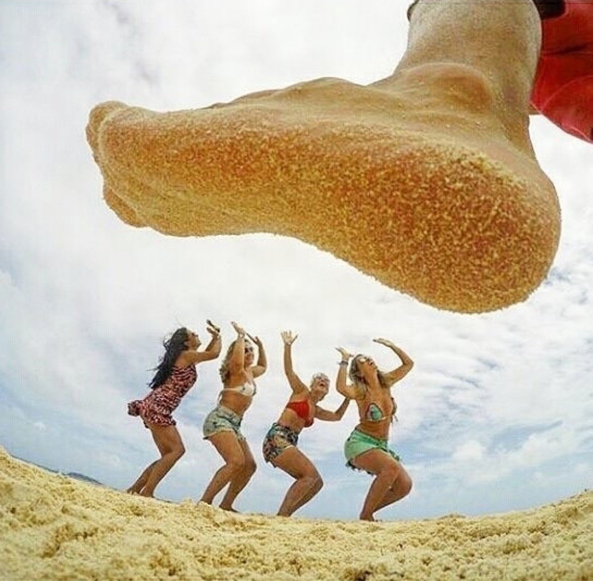 Forced perspective photo at beach