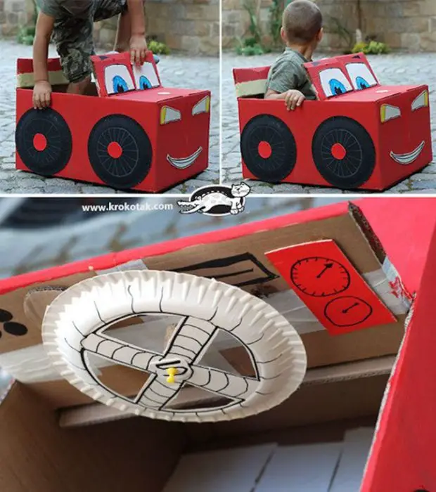 Child's car made of cardboard 