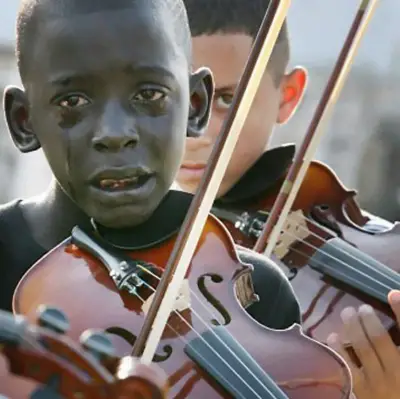African American Boy Crying Playing Violin