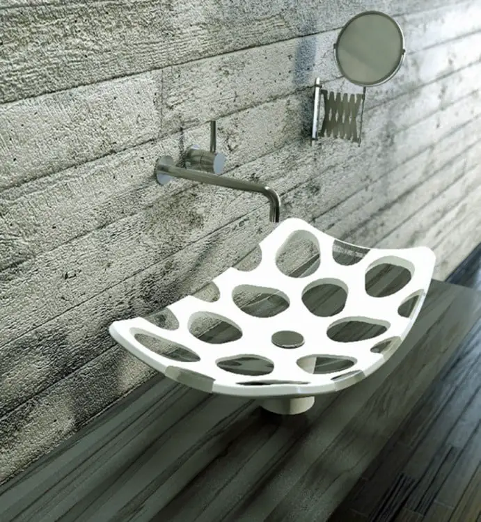 Bathroom washbasin with perforated design base 