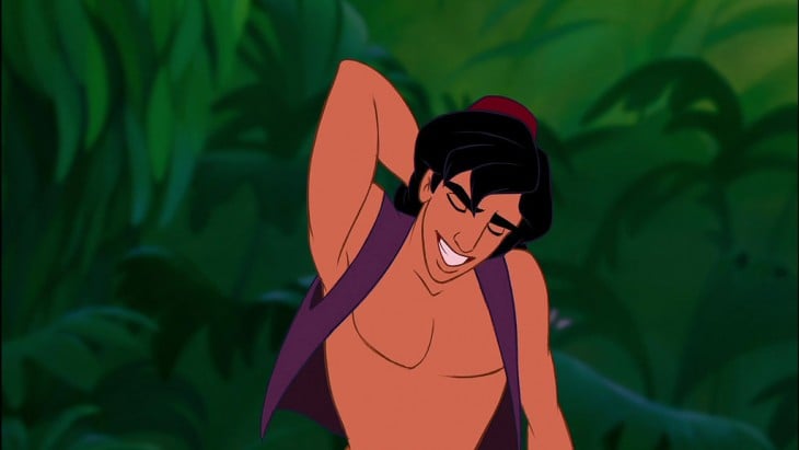 Beardless Aladdin scratching his head 