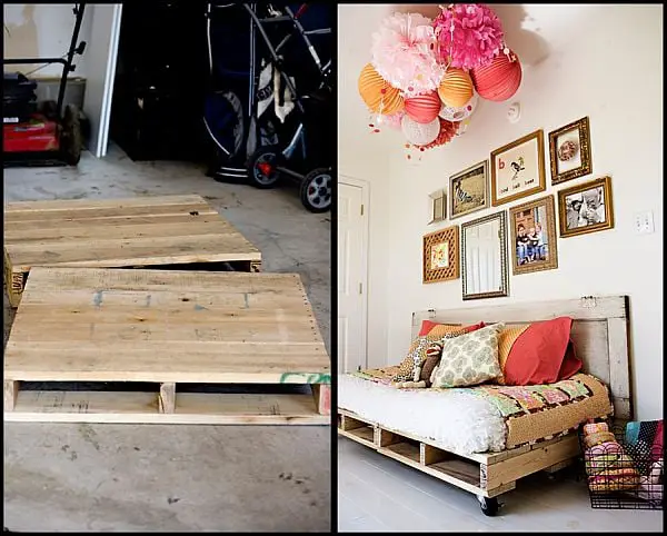 Bed base made with DIY pallets