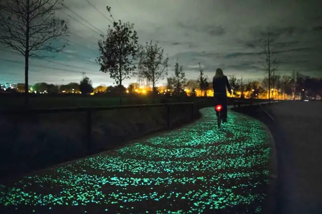 Blue Illuminated Path Cyclist Night