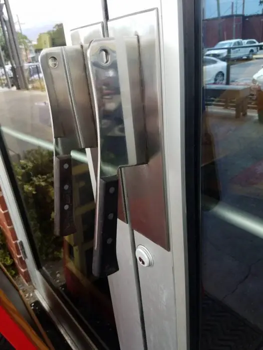 Door handles in a butcher shop are knives 