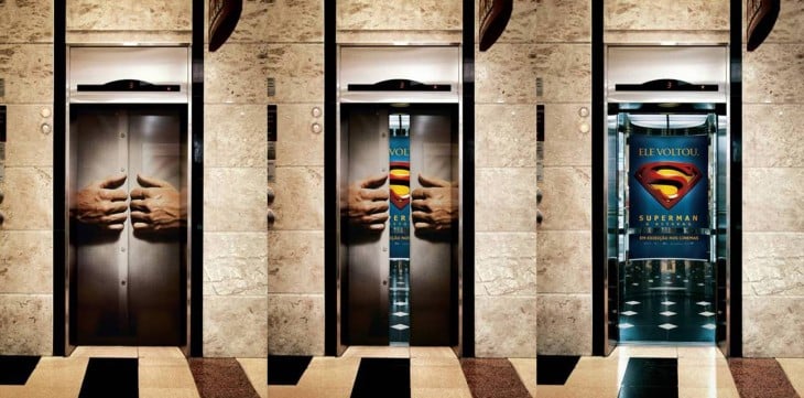 Elevator that publicizes the movie Superman