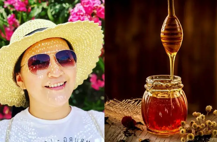 Girl with hat and honey
