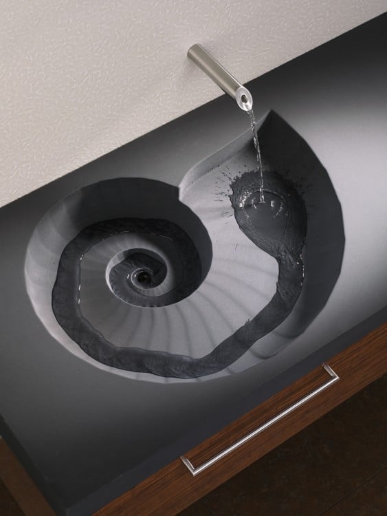 Grey bathroom washbasin with spiral or spiral style 
