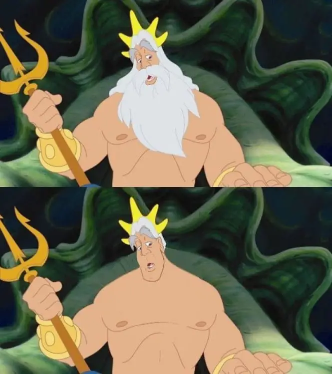 King Triton from the Little Mermaid compared to bearded and beardless 