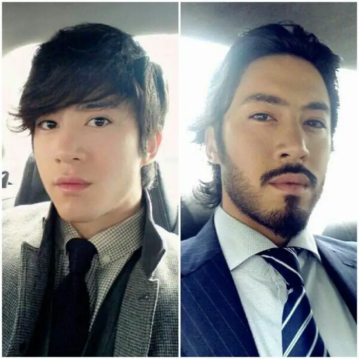 Korean with and without beard 