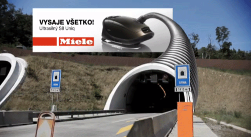 Miele vacuum cleaner in a tunnel swallows cars