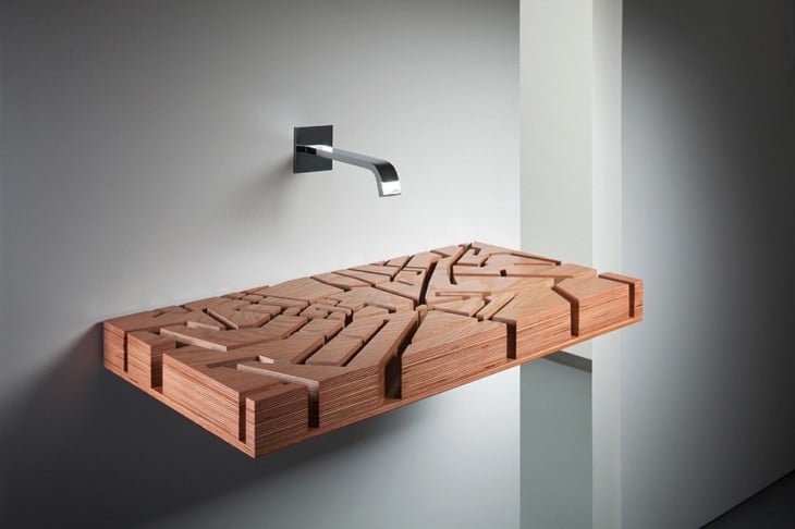 Modern bathroom washbasin with wooden base with minimalist designs 