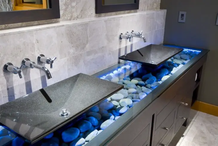 Modern bathroom washbasins with grey marble base 