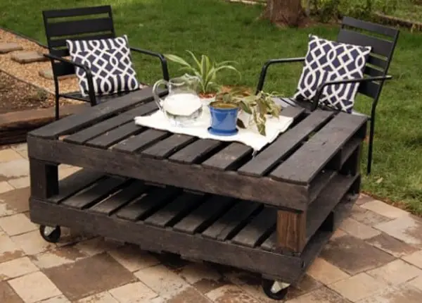 Rustic style outdoor coffee table made with DIY pallets