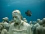 Sculpture Of A Man May Be Tired Underwater From The Reefs Of Cancun