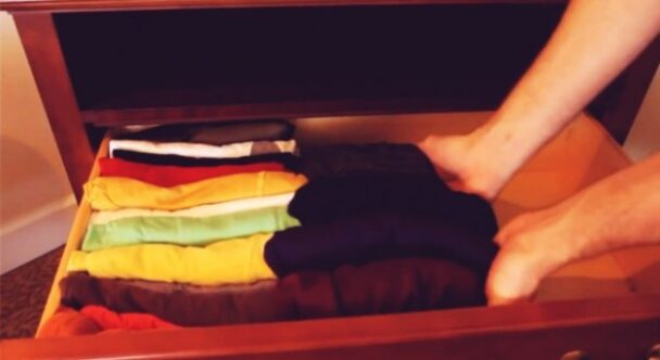 Shirts Arranged Vertically In A Drawer