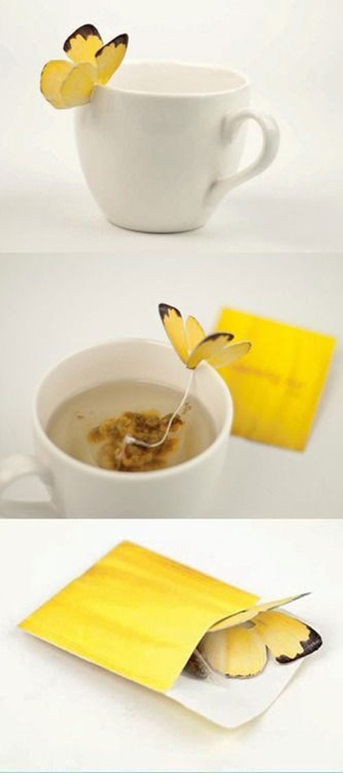Tea bags with butterfly