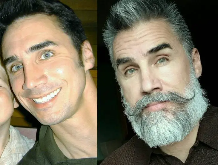 Transformation of a man with gray hair and a beard