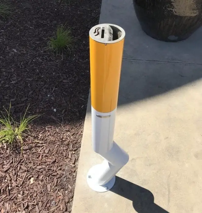 Trash can in the shape of a cigarette butt 