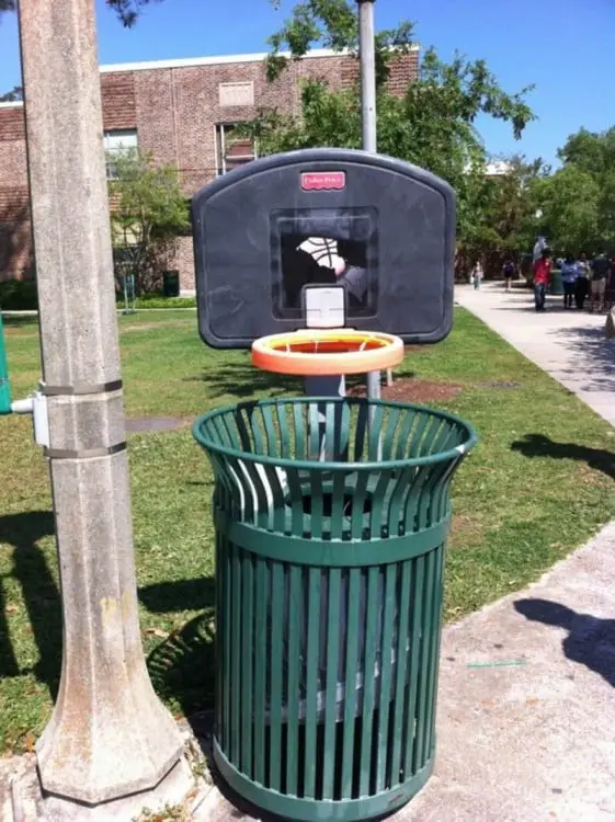 Trash can with basketball hoop 