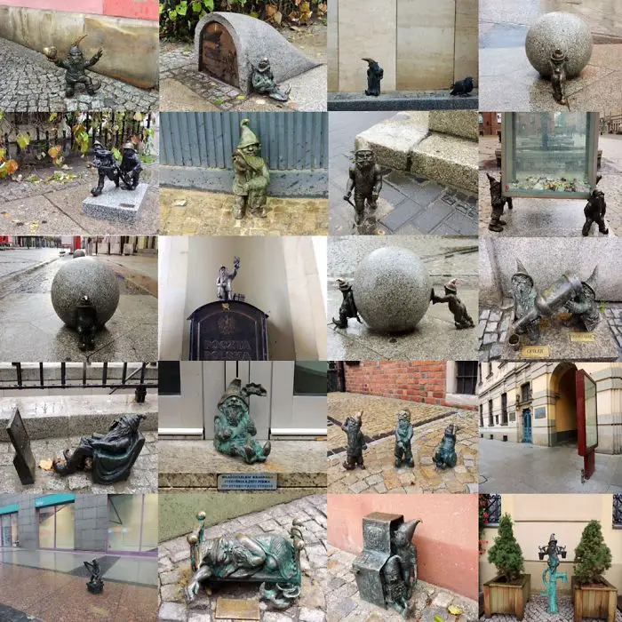 Various sculptures of Gnomes in the city of Wrocland, Poland