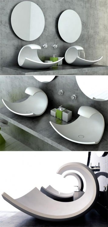 Wave-shaped bathroom washbasin in white color 