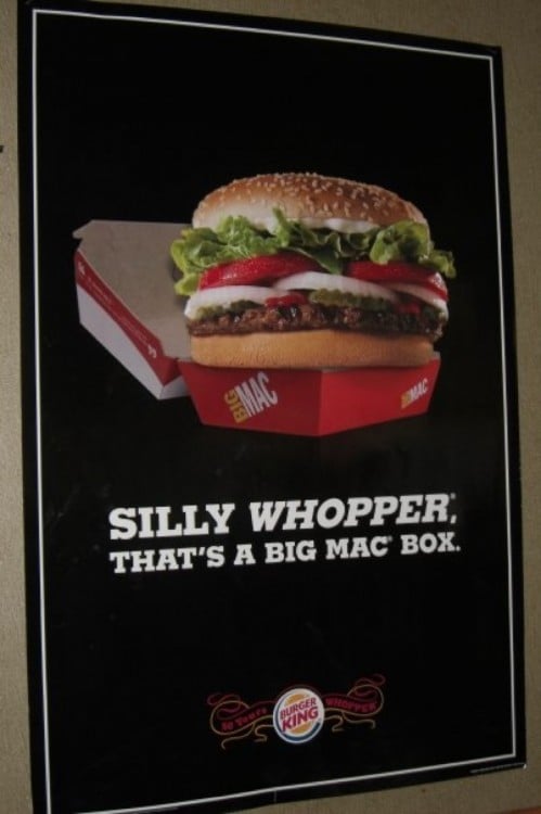 Whooper from Burger King pokes fun at the box of a Big Mac