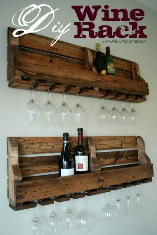 Wine rack with glasses with DIY pallet