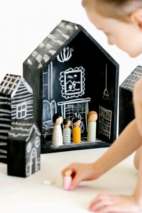 Wooden houses to decorate with chalk