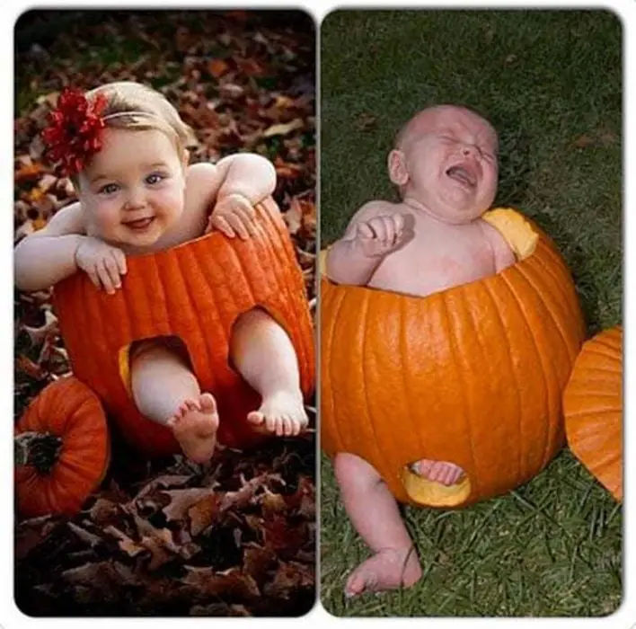 Baby pumpkin fail photo