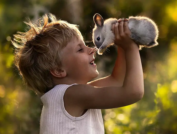Boy holding a rabbit