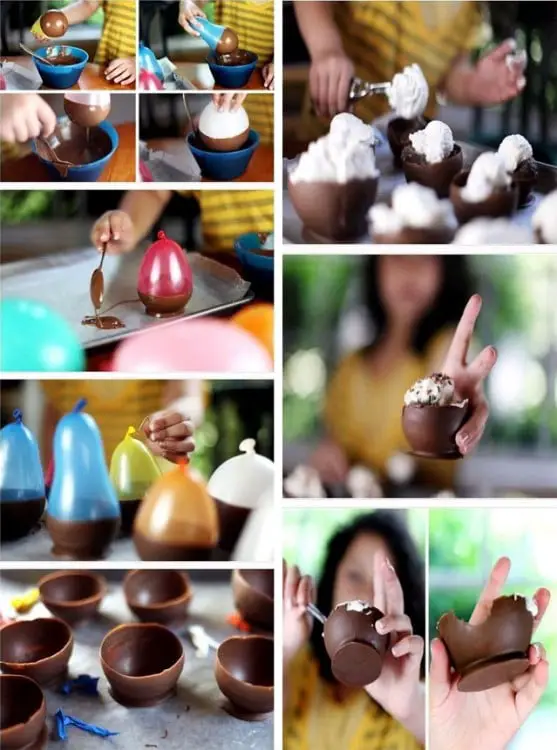 Chocolate bowls made from small balloons 