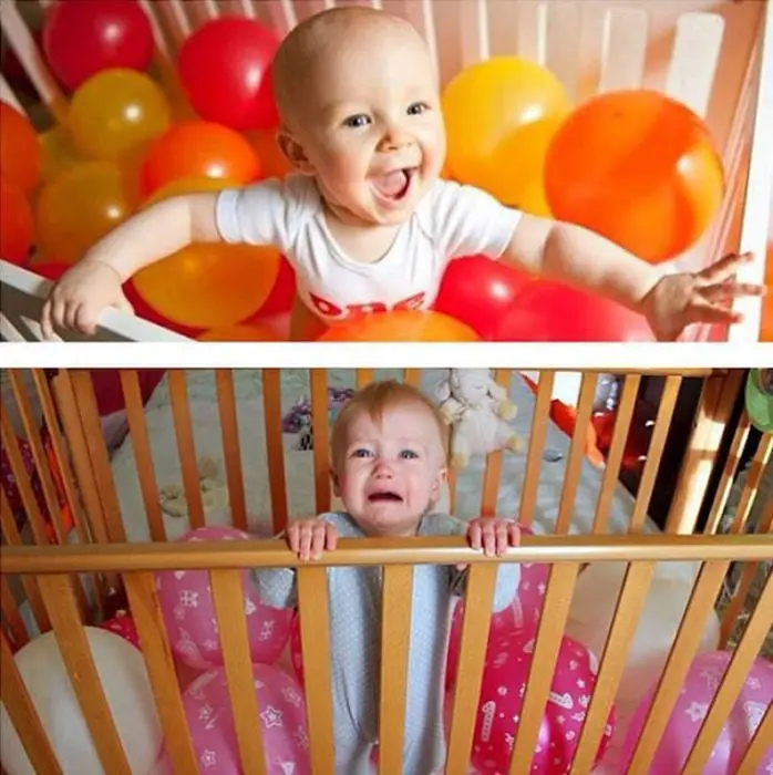 Fotod baby crib and balloons fail