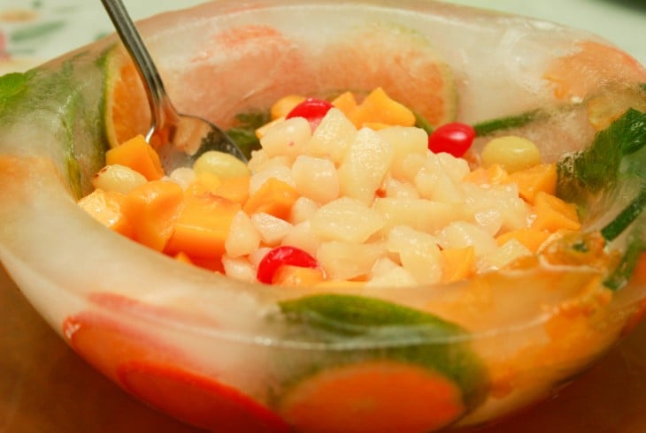 Ice bowl with fruit inside 