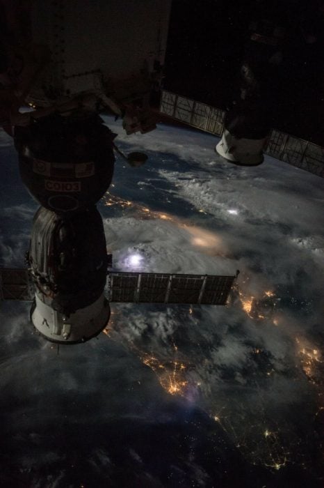 International Space Station over a thunderstorm