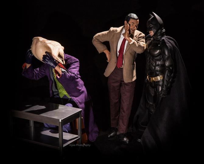 Mister Bean and Batman interrogate the Joker