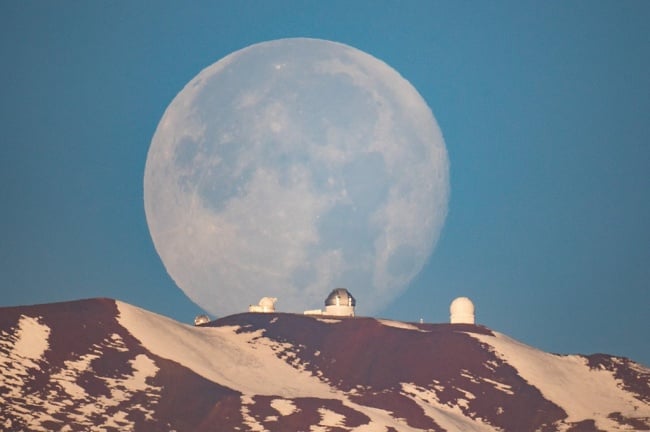 Moon over volcano in Hawaii