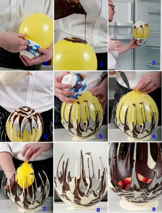 Procedure for making a chocolate bowl over a balloon 