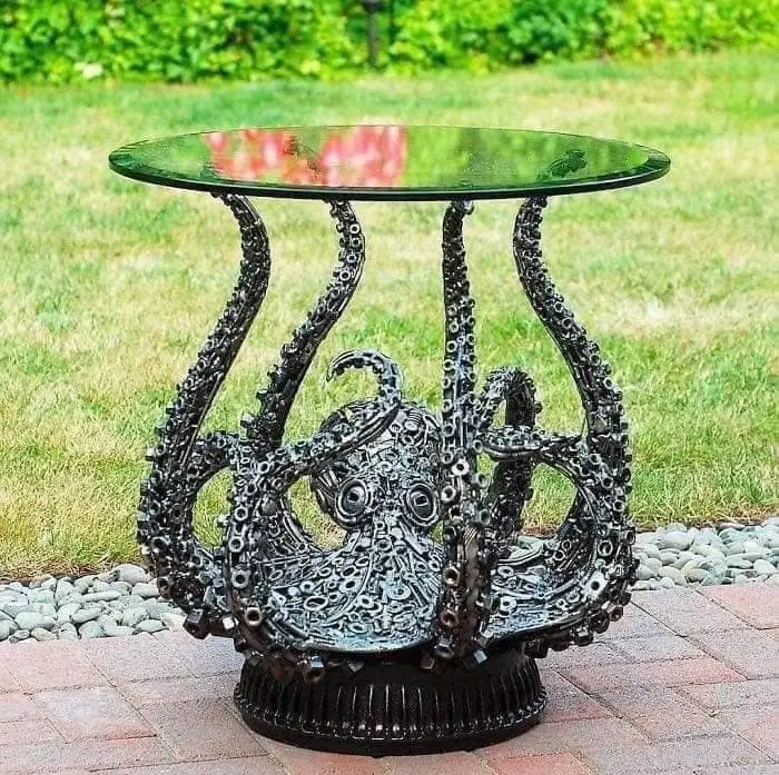 Recycled metal octopus table