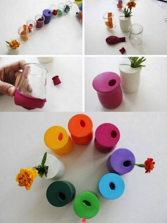 Transparent vases decorated with colorful balloons 