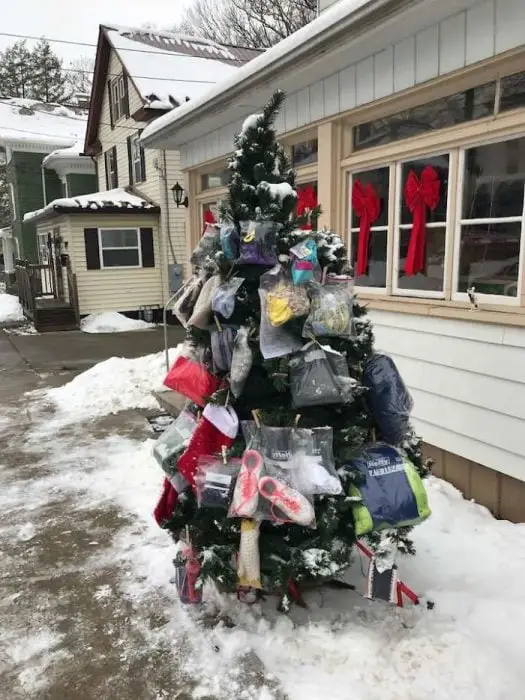 Tree full of clothes and shoes 
