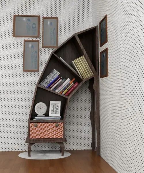 bookcase sticking out of the wall