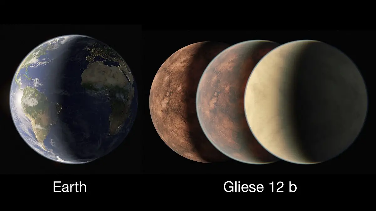 Earth compared to versions of Gliese 12 b
