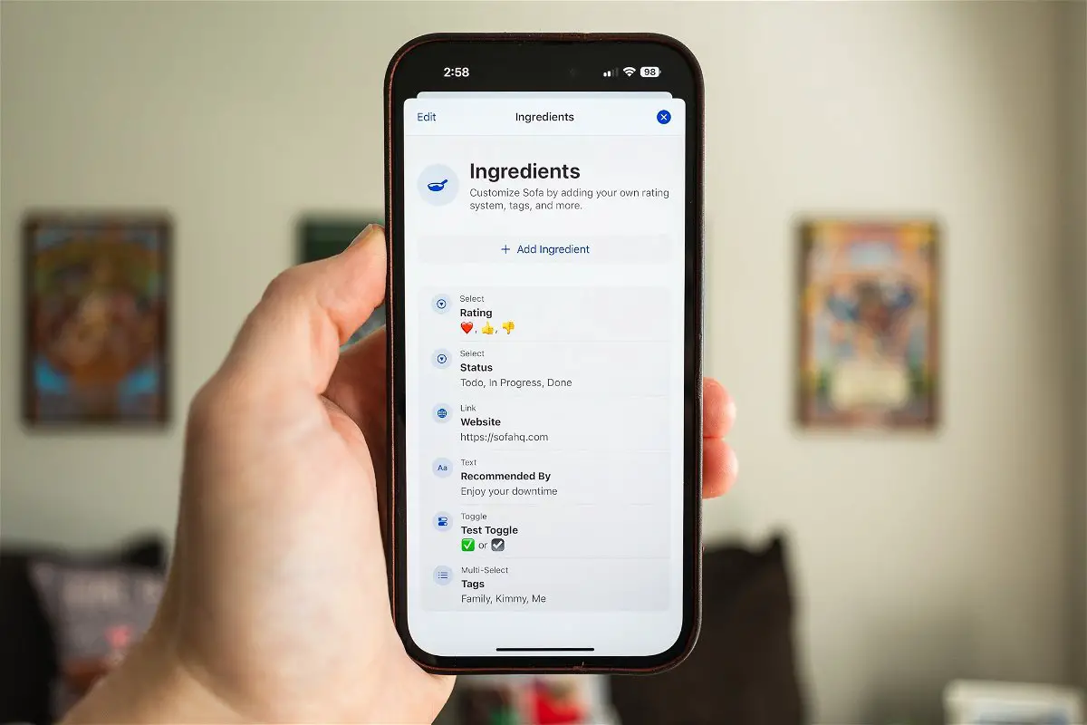 Example of Ingredients on Sofa